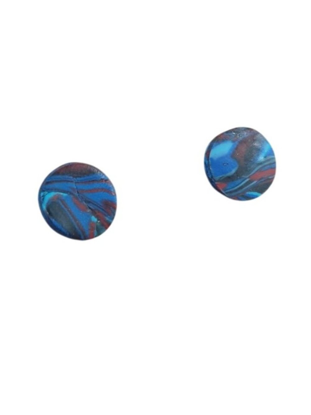 Round Handmade Clay Stud Earrings Abstract Blue Red Pattern Lightweight Gift